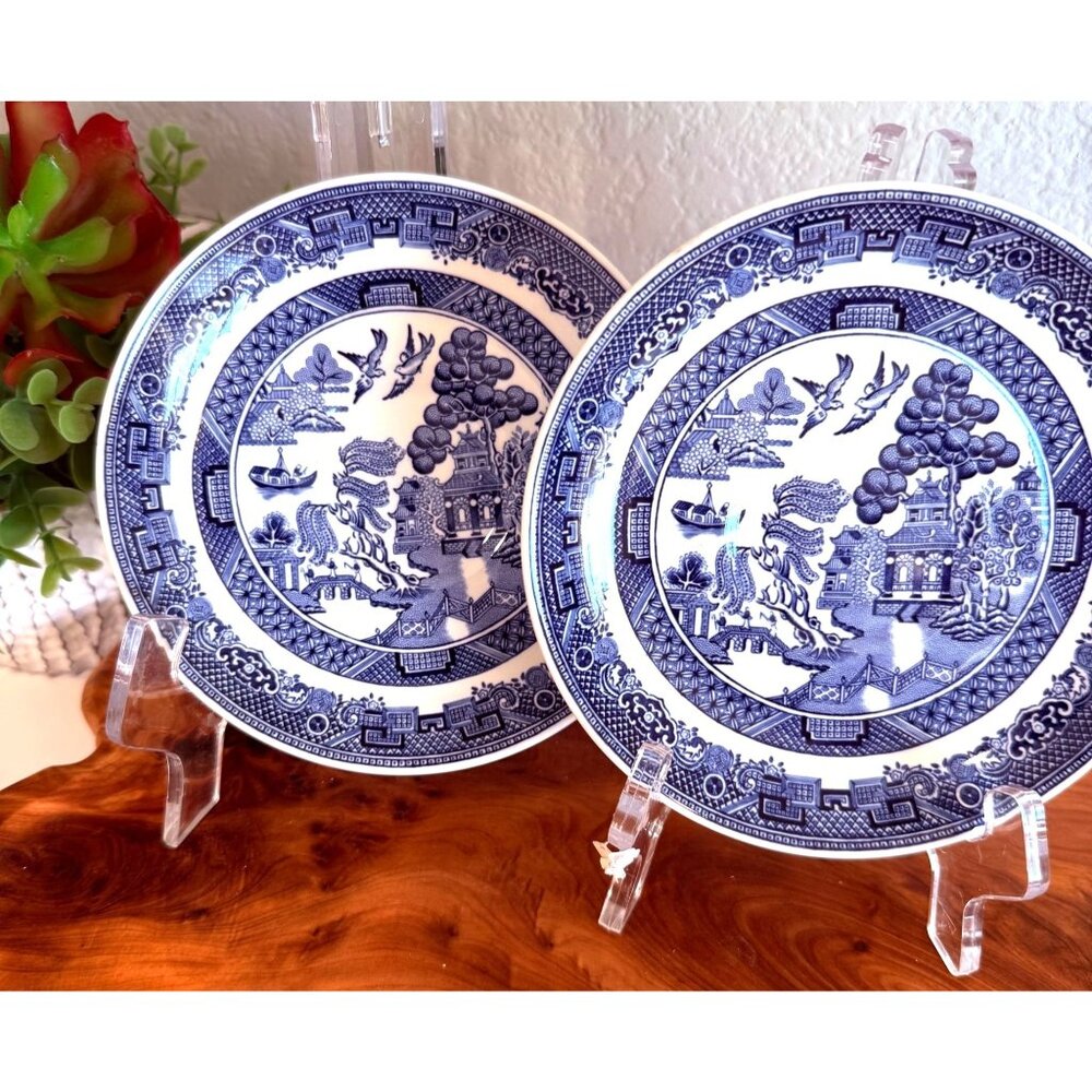 Johnson Brothers Blue Willow Made in England Tea Cup Saucers Set of 2